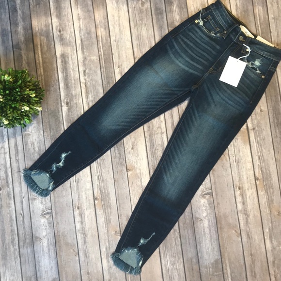 KANCAN KC8395D Blue Dark Wash Skinny Jeans Raw Hem - Picture 6 of 10